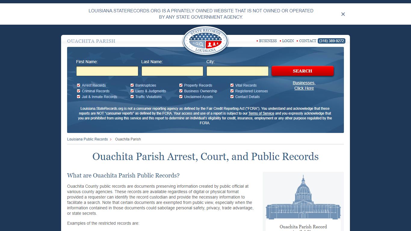 Ouachita Parish Arrest, Court, and Public Records